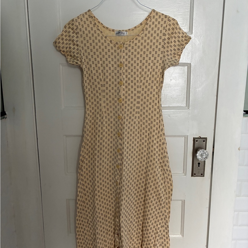 Yellow Patterned Button-Down Dress - image 1